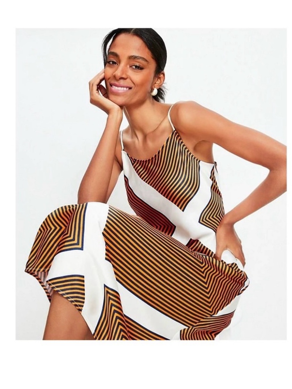 LOFT Striped Midi Dress in Orange , White and Navy